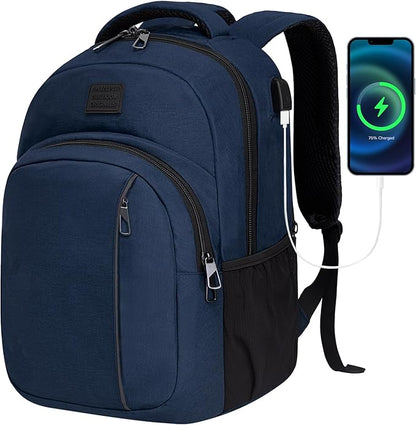 LARIPOP Carry On Backpack for Airplane, 15.6 Inch Laptop Backpack with USB Charging Port, Water Resistant Business Travel Backpack, Lightweight College School Bookbag Anti Theft for Men Women, Blue