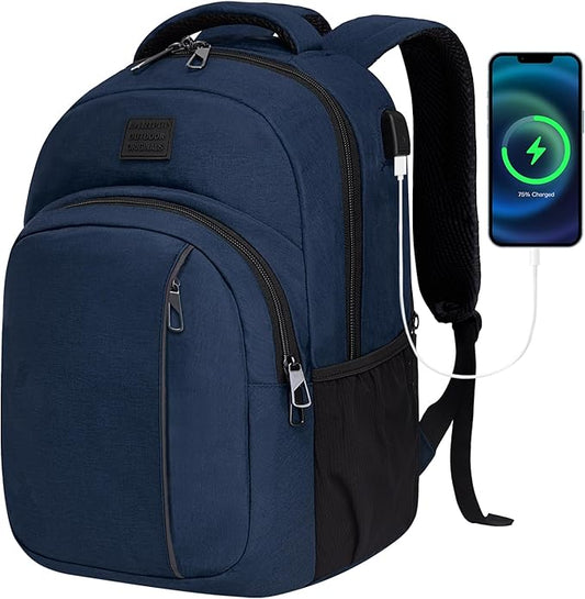 LARIPOP Carry On Backpack for Airplane, 15.6 Inch Laptop Backpack with USB Charging Port, Water Resistant Business Travel Backpack, Lightweight College School Bookbag Anti Theft for Men Women, Blue