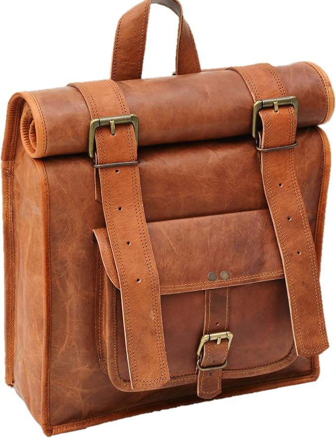 URBAN DEZIRE Men's Leather Vintage Roll On Laptop Backpack Rucksack knapsack college bag