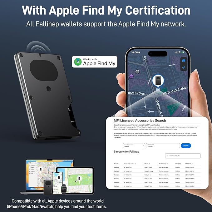 Slim Wallet for Men, Air Wallet Build in Airtag Chip, Smart Wallet Compatible with Apple Find My iOS Only, Minimalist Front Pocket Wallet RFID-Blocking Card Holder with Money Clip (Black)