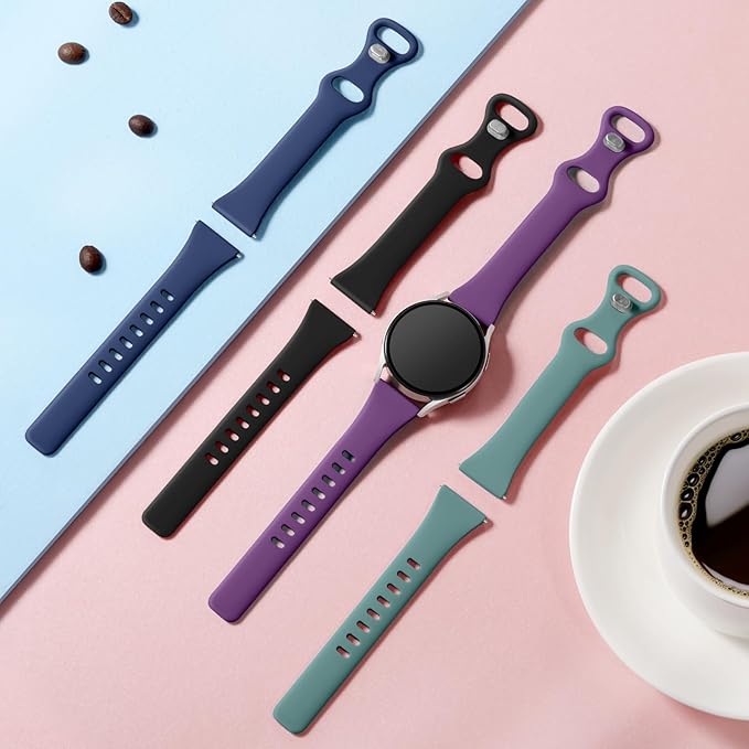GEAK Compatible with Samsung Watch 7 Bands/Samsung Watch 4 5 6 Bands 40mm 44mm/Watch 5 Pro, 20mm Soft Slim Silicone Replacement Band for Galaxy Watch 4 5 6 7 Small Black/Navy/Plum/Pine Green