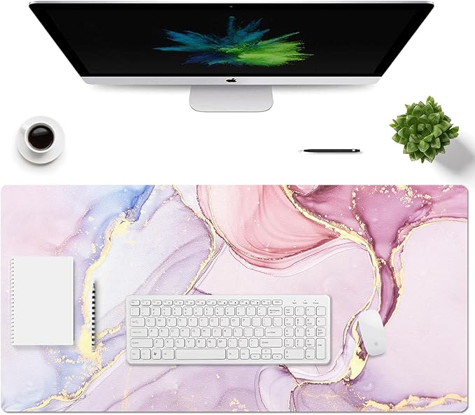 Large Mouse Pad, Desk Mat for Desktop, Dual Side PU Leather Waterproof Gaming Mousepad Desk Pad, Desk Protector Writing Pads Desk Accessories for Office and Home (A-Pink Marble, 31.5''X15.8'')