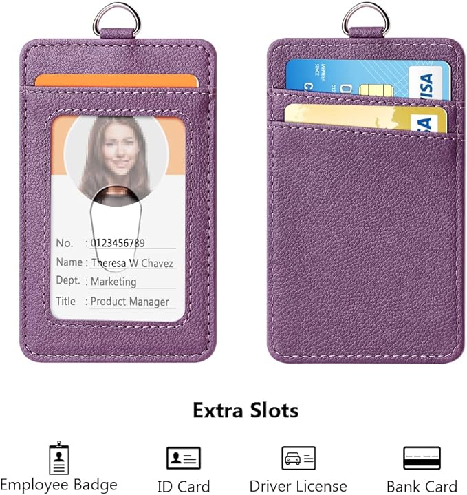 Leather Badge Holder and Adjustable Retractable Lanyards, Quick Release Buckle and Safety Breakaway Lanyards with Swivel Metal Clasp for Offices, Staff, Students, Employees