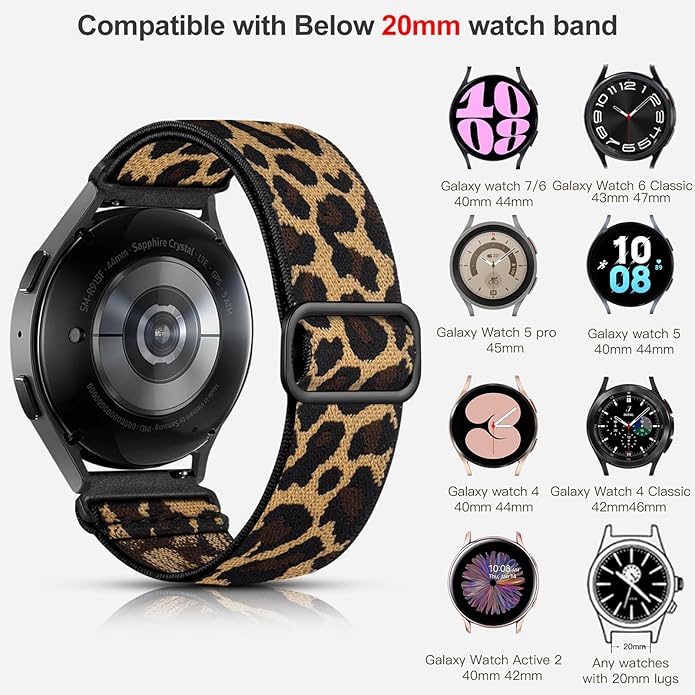 Lerobo Elastic Bands Compatible with Samsung Galaxy Watch 8 7 6 5 4 40mm 44mm/Galaxy Watch 8 Classic 6 4 Classic 43mm 47mm 42mm 46mm/5 Pro Band 45mm/Active 2,3 Pack 20mm Adjustable Nylon Sport Band