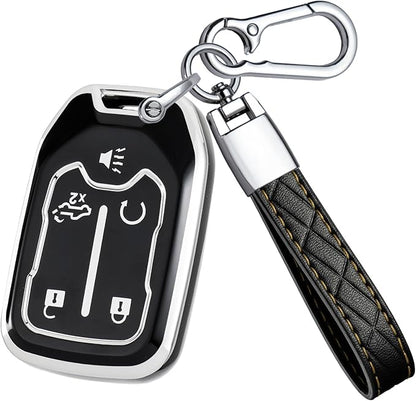 for GMC Key Fob Cover - TPU Key Shell Case Protector Compatible with Chevy Silverado and GMC Sierra 1500 2500HD 3500HD 5 Buttons Smart Remote Key, Black