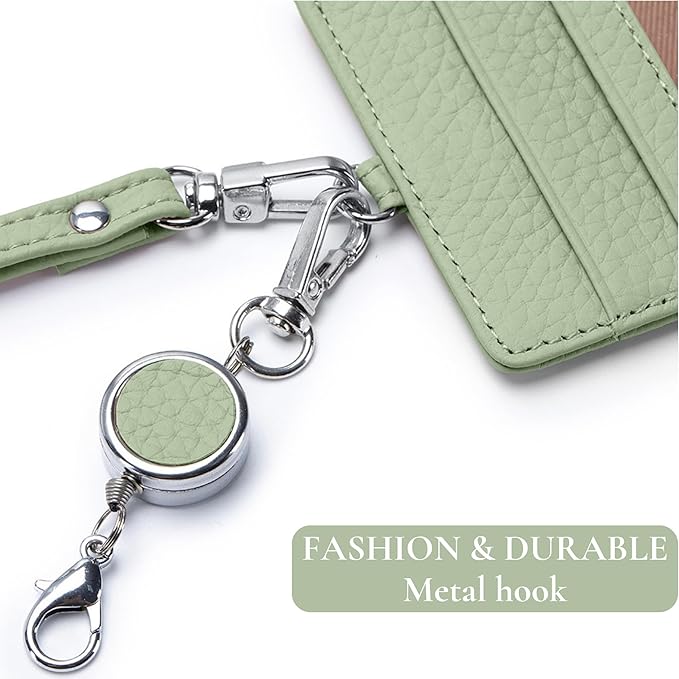 2-in-1 Leather ID Badge Holder with Wallet for Work, Multifunction ID Case with Credit Card Slots & Cash Coin Pocket, Slim Wallet with Lanyard for Women Men Nurse Teacher (Light Green)