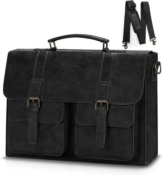 Leather Messenger Bag for Men 15.6 Inch Vintage Laptop Bag Waterproof Briefcases for Men Computer Bag Satchel for Work/Office