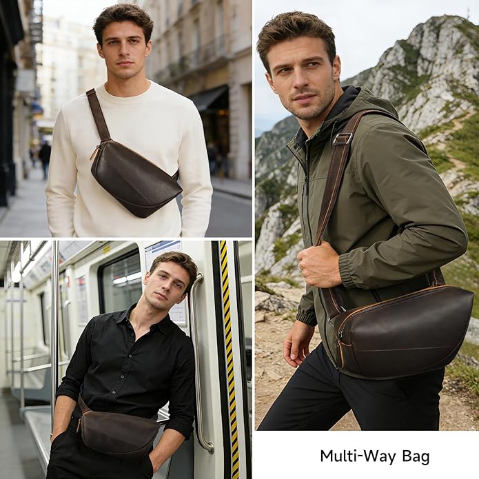 NIUCUNZH Genuine Leather Mens Sling Bag for Women Vintage Small Crossbody Bags Purse for Hiking Travel Chest Daypack