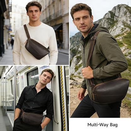 NIUCUNZH Genuine Leather Mens Sling Bag for Women Vintage Small Crossbody Bags Purse for Hiking Travel Chest Daypack