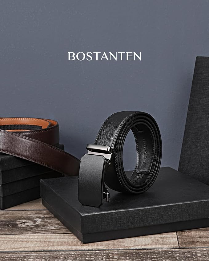 BOSTANTEN Mens Belt Leather Ratchet Belt For Men Dress and Casual with Adjustable Buckle, Trim to Fit