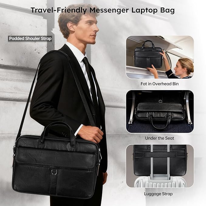 14 inch Laptop Leather Sleeve Bag for 2026-2021 14-inch MacBook Pro M5 A3427 A3434 M4 A3112 M3 A3401, 14" HP Dell Lenovo ASUS Acer Chromebook, Padded Travel Shoulder Accessory Case