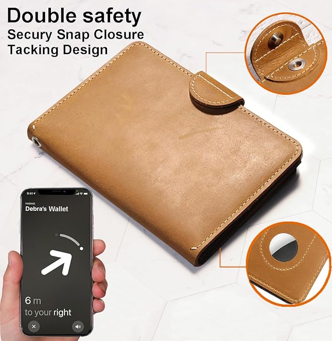 Hidden AirTag Slot Passport Holder, Genuine Leather RFID Blocking Travel Case, Fits 2 Passport Books, Unisex for Men Women and Family