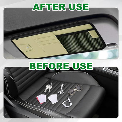 PATIKIL 1 Pcs Car Sun Visor Organizer, 12.8 x 6.5 Inch PU Leather Vehicle Storage Pouch Holder for Sunglasses Card Pen Driver License Car Accessories, Brown