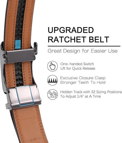 GAEKEAO Mens Belt Leather Micro-Adjust Buckle Ratchet Belts for Men Dress Casual to Formal Trim to Fit with Gift Box (35mm)