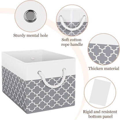 Fab totes Storage Bins [2-Pack], Foldable Storage Baskets for Organizing Toys, Books, Shelves, Closet, Large Storage Box with Rope Handles, Sturdy Organizer Bins,Clover Grey