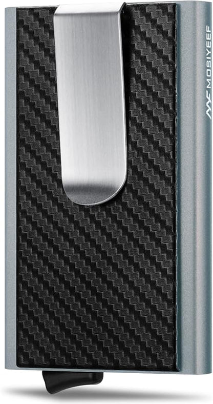 MOSIYEEF Minimalist Wallet for Men - RFID Blocking Card Wallet with Money Clip, Space Grey, Aluminum