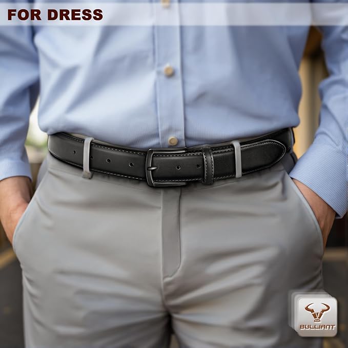 BULLIANT Men Belt 2Pack-Leather Belt 7Holes Comfortable For Men's Dress Casual Jeans 1 3/8"