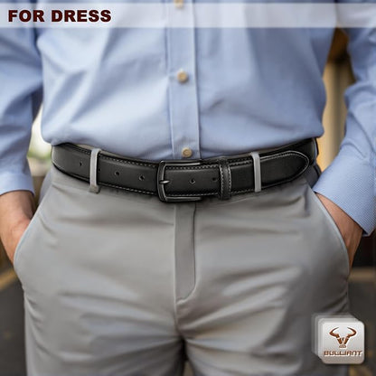 BULLIANT Men Belt 2Pack-Leather Belt 7Holes Comfortable For Men's Dress Casual Jeans 1 3/8"