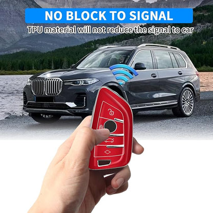 QBUC for BMW Key Fob Cover with Leather Keychain,for BMW 2 5 6 7 Series X1 X2 X3 X5 X6 X7 Premium Soft TPU Key Fob Holder