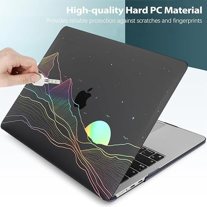 KEROM Clear Black Case for MacBook Pro 13 inch 2022-2016 M2 M1 A2338 A2289 A2251 A2159 A1989 A1706, MacBook Pro 13 inch Clear Case with Design, Plastic Hard Shell Case & Keyboard Cover, Sunrise