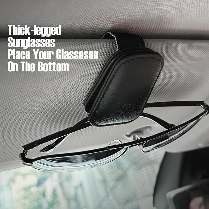 Car Visor Sunglasses Holders,2 Pcs (Black and Beige)