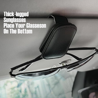 Car Visor Sunglasses Holders,2 Pcs (Black and Beige)