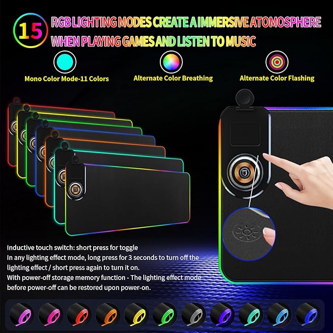 15W Wireless Charging Mouse Pad - Large RGB Gaming Desk Mat (31.4"x12"), Waterproof Leather Mousepad with Phone Holder, Includes PD Adapter & USB-C Cable - for Office & Home, Black