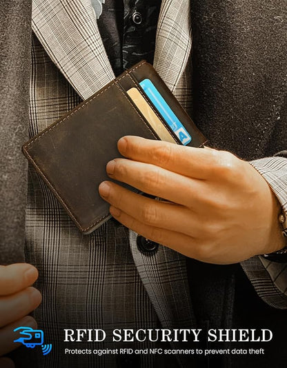 kinzd Slim Wallet with Money Clip RFID Blocking Minimalist Bifold Wallet for Men Genuine Leather Front Pocket Card Holder