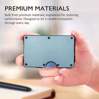 RUNBOX Slim Wallet for Men - RFID Blocking Metal Card Holder with Money Clip,Minimalist Thin Front Pocket Wallet, Holds 15 Cards,Gifts for Men,Men's Accessories