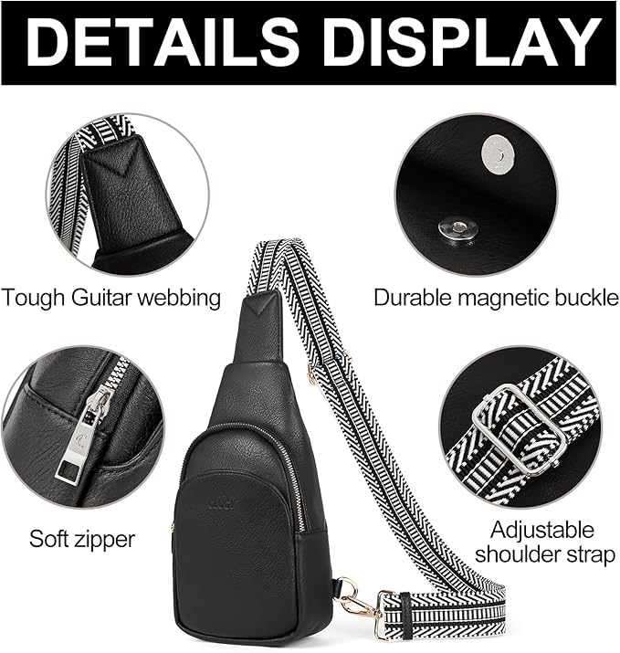 CLUCI Small Sling Bag for Women, Vegan Leather Fanny Pack Crossbody Bags for Women, Chest Bag With Guitar Strap