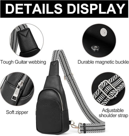 CLUCI Small Sling Bag for Women, Vegan Leather Fanny Pack Crossbody Bags for Women, Chest Bag With Guitar Strap