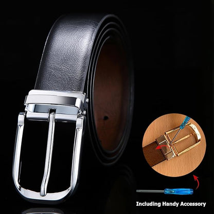 Mens Belts Leather Reversible 1.25" Black Dress Belt for Men