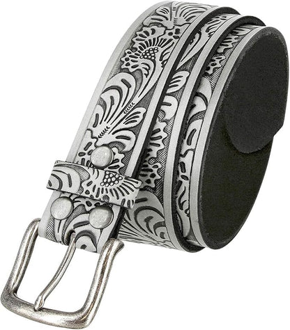 Western Floral Engraved Embossed Tooled Genuine Leather Belt Strap or Belt 1-1/2"(38mm) Wide, Multi-Style Options