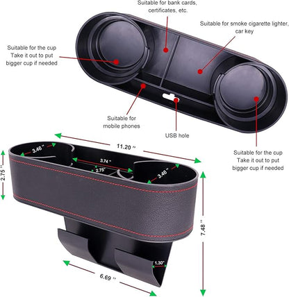 Car Seat Organizer Cup Drink Holders,Multifunctional Gap Filler Storage Box,Insert Organization Helps Reduce Distracted Driving&Holds Phone Mount Mug Bottle Cellphones Coasters Wallet Cards (Black)