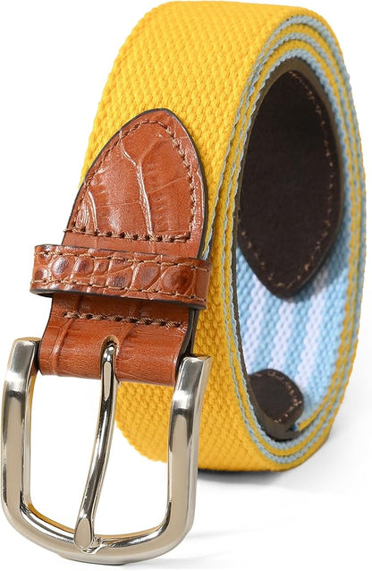 Mile High Life Golf Belts for Men, Canvas Belt with Genuine Leather Tips, Embroidered 2 Layer Web Belt with Pin Buckle