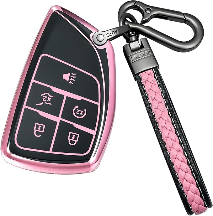 for Chevrolet Key fob Cover TPU Protective Key case,Compatible with 2023 2024 2025 GMC Silverado 1500 Sierra,2500HD 3500HD, Silicone ect Remote Smart Key (Pink)