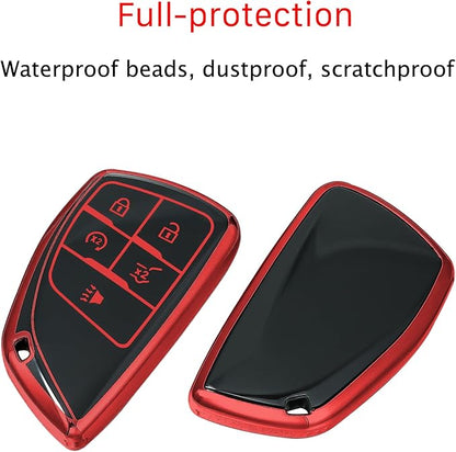 for Chevrolet Key fob Cover TPU Protective Key case,Compatible with 2023 2024 2025 GMC Silverado 1500 Sierra,2500HD 3500HD, Silicone ect Remote Smart Key (red)