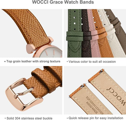 WOCCI 16mm Grace Leather Watch Band for Ladies, Top Grain Leather, Quick Release Replacement Strap with Rose Gold Buckle (Apricot Tan)