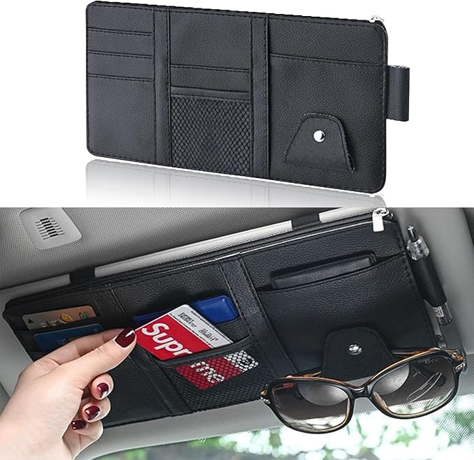 Car Visor Organizer, Auto Interior Accessories Pocket Organizer, Zipper-typed Multi-functional Storage Bag, Drving License, Insurance, Sunglasses, Pen, Key, Phone, Lipstick