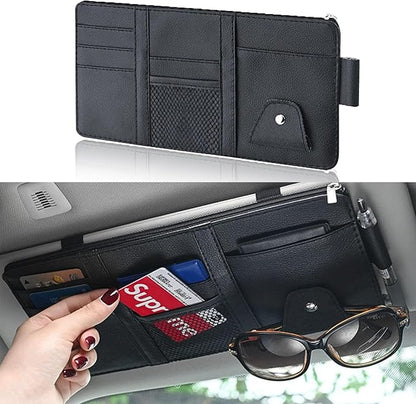 Car Visor Organizer, Auto Interior Accessories Pocket Organizer, Zipper-typed Multi-functional Storage Bag, Drving License, Insurance, Sunglasses, Pen, Key, Phone, Lipstick
