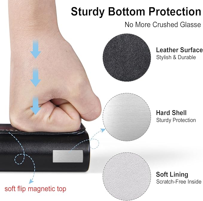 RayLove Glasses Case Hard Shell, Travel Sunglasses Case, Leather Hard Eyeglass Case for Women, Reading Glasses Case for Men