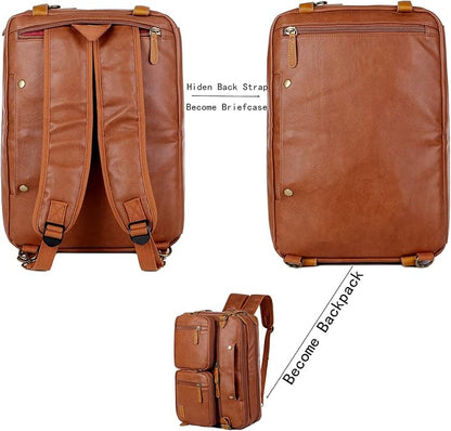 Men Vegan Leather Briefcase Backpack Hybrid 17 Inch Laptop Bag Case Business Messenger bag HB-22