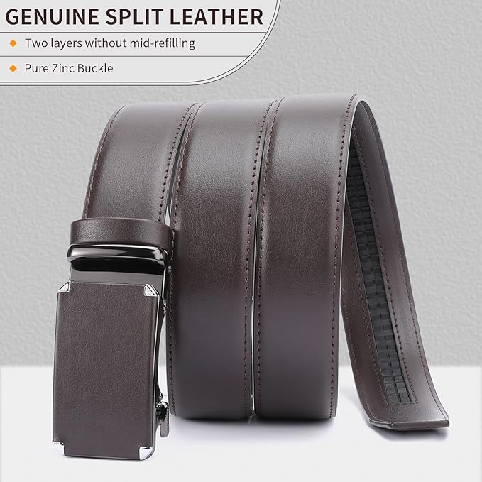 GAEKEAO Ratchet Belts for Men Dress Casual 1 3/12" Adjustable Genuine Leather Slide Buckle Designer Belt with Box Trim to Fit