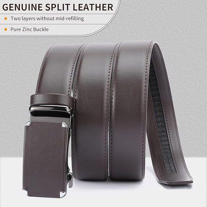 GAEKEAO Ratchet Belts for Men Dress Casual 1 3/12" Adjustable Genuine Leather Slide Buckle Designer Belt with Box Trim to Fit