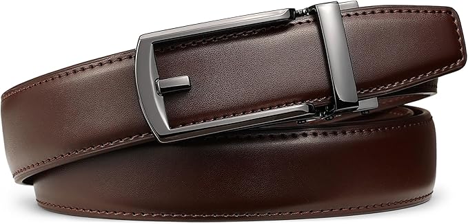 Founders & C Mens Ratchet Belt Leather Click 1 1/4" with Slide Buckle, Casual Dress Belt Adjustable