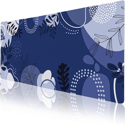 Colorful Star Large Mouse Pad, Botanical Desk Mat Office Supplies, Waterproof Faux Leather Big Gaming Mousepad, Blue Tropical Plants Desk Pad Home Office Décor Accessories 31.5" x 15.7"