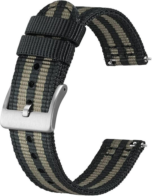 BISONSTRAP Men’s Nylon Watch Bands, Two-Piece Military Watch Straps, Quick Release, Brushed Buckle, Band Width 18mm 19mm 20mm 22mm