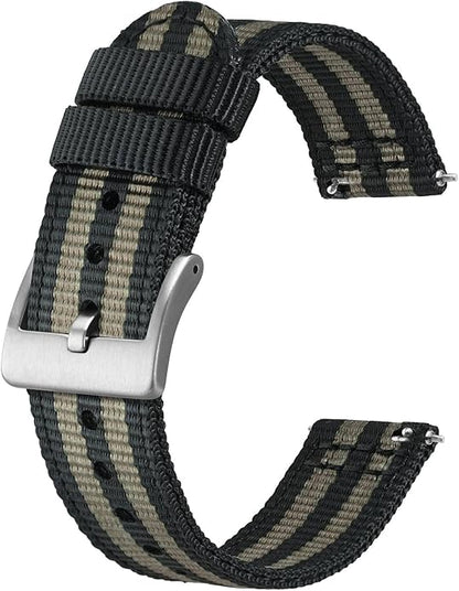BISONSTRAP Men’s Nylon Watch Bands, Two-Piece Military Watch Straps, Quick Release, Brushed Buckle, Band Width 18mm 19mm 20mm 22mm