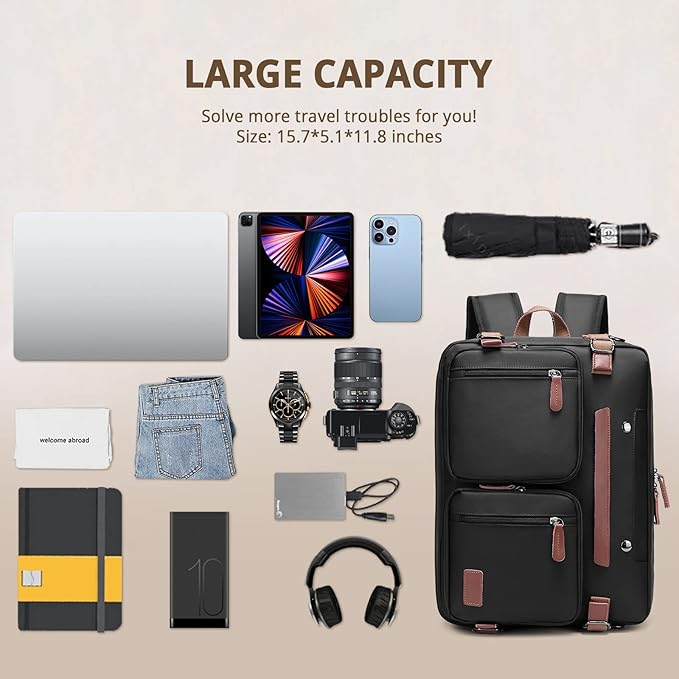 MOLNIA 15.6 inch Laptop Backpack for Men Women,3 in 1 Briefcases For Men,Messenger Bag Laotop Bag Computer Bags For Work College Travel, Black