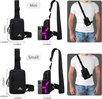 Peicees Small Crossbody Bag for Men Women Mini Sling Bag Travel Running Phone Daypack Cross Body Shoulder Bags, 2 Sizes, Small Black
